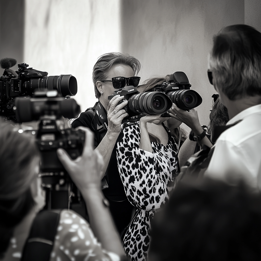 Journalisten bei einer Pressekonferenz | Quelle: Midjourney