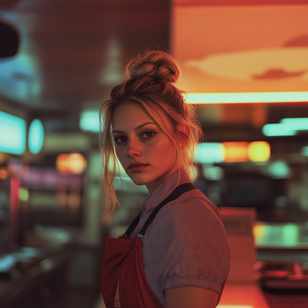 Eine müde Kellnerin in einem Diner | Quelle: Midjourney