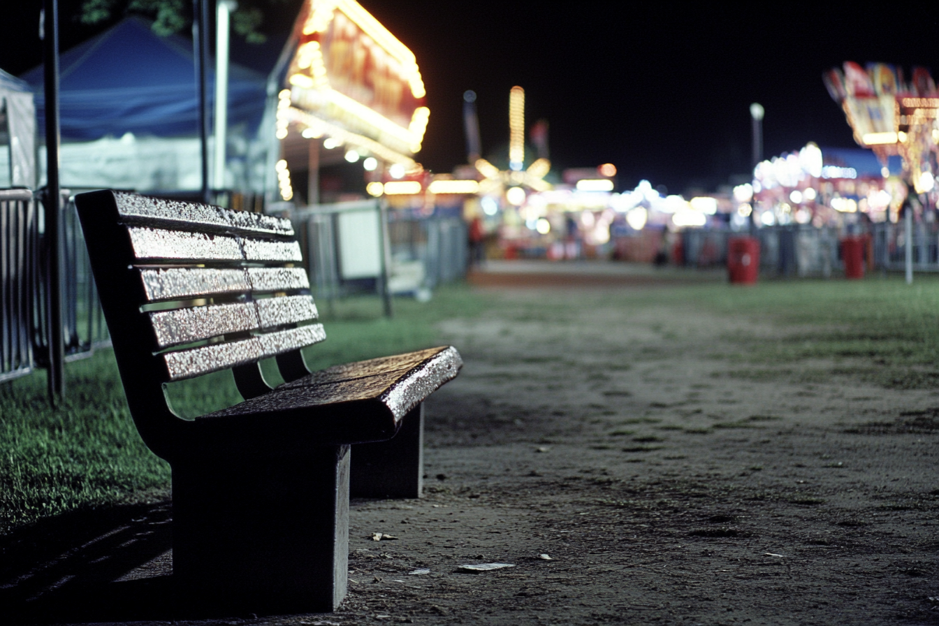 Eine Bank auf einem Volksfest | Quelle: Midjourney