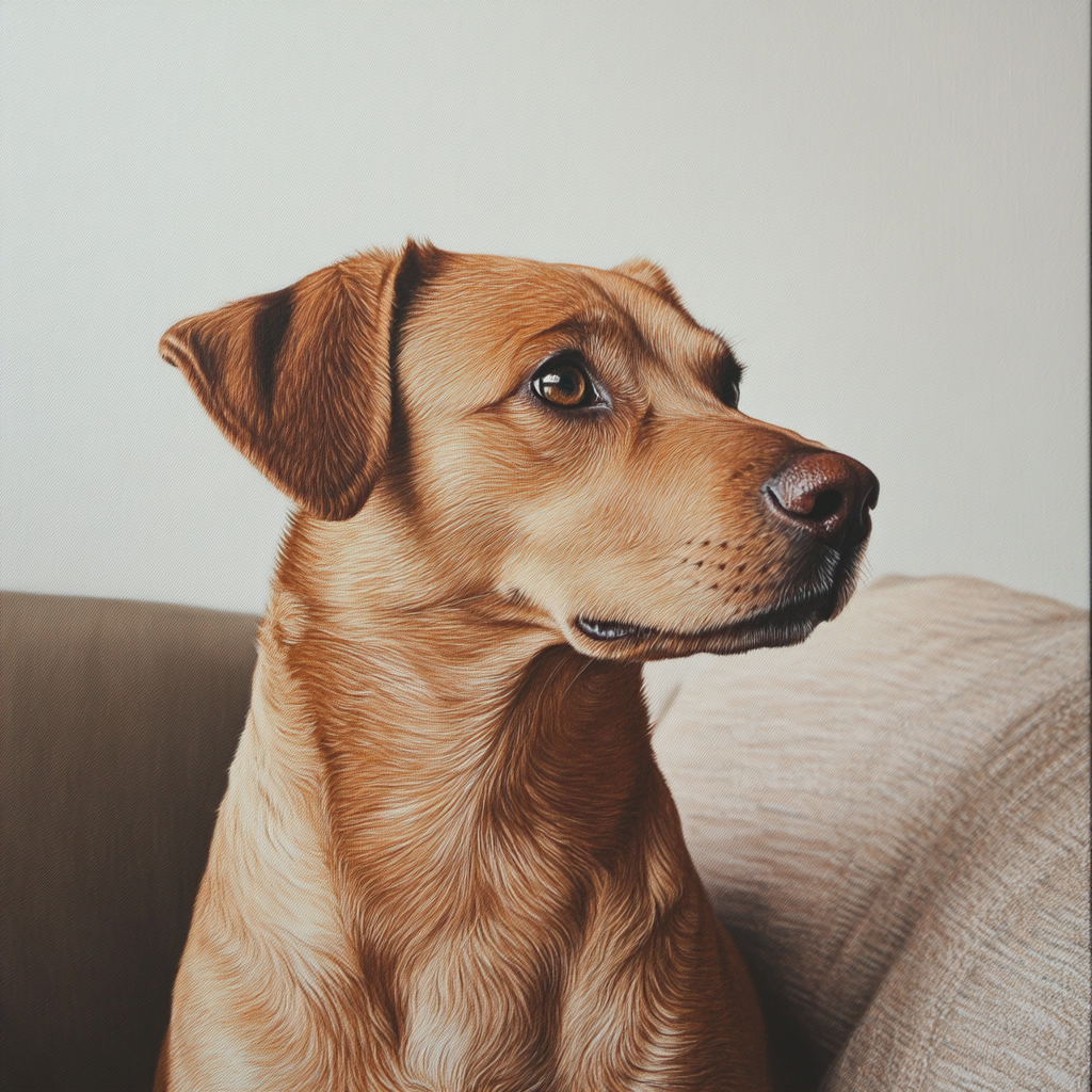 Ein Hund, der auf einer Couch sitzt | Quelle: Midjourney