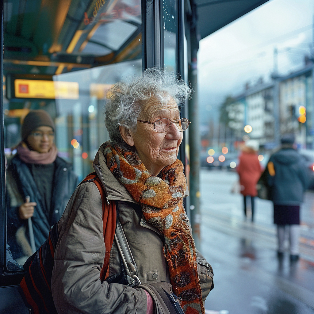 Eine ältere Frau, die an einer Straße steht | Quelle: Midjourney