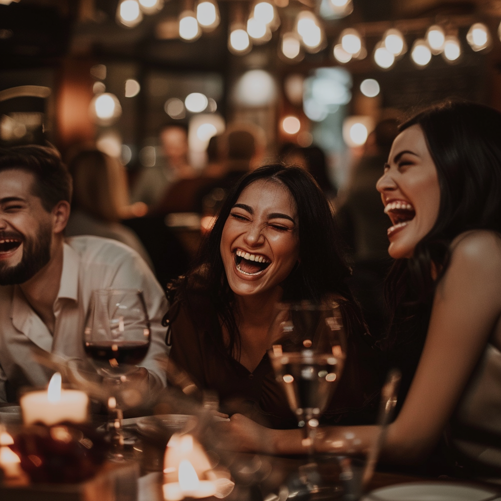 Lachende Menschen in einem Restaurant | Quelle: Midjourney
