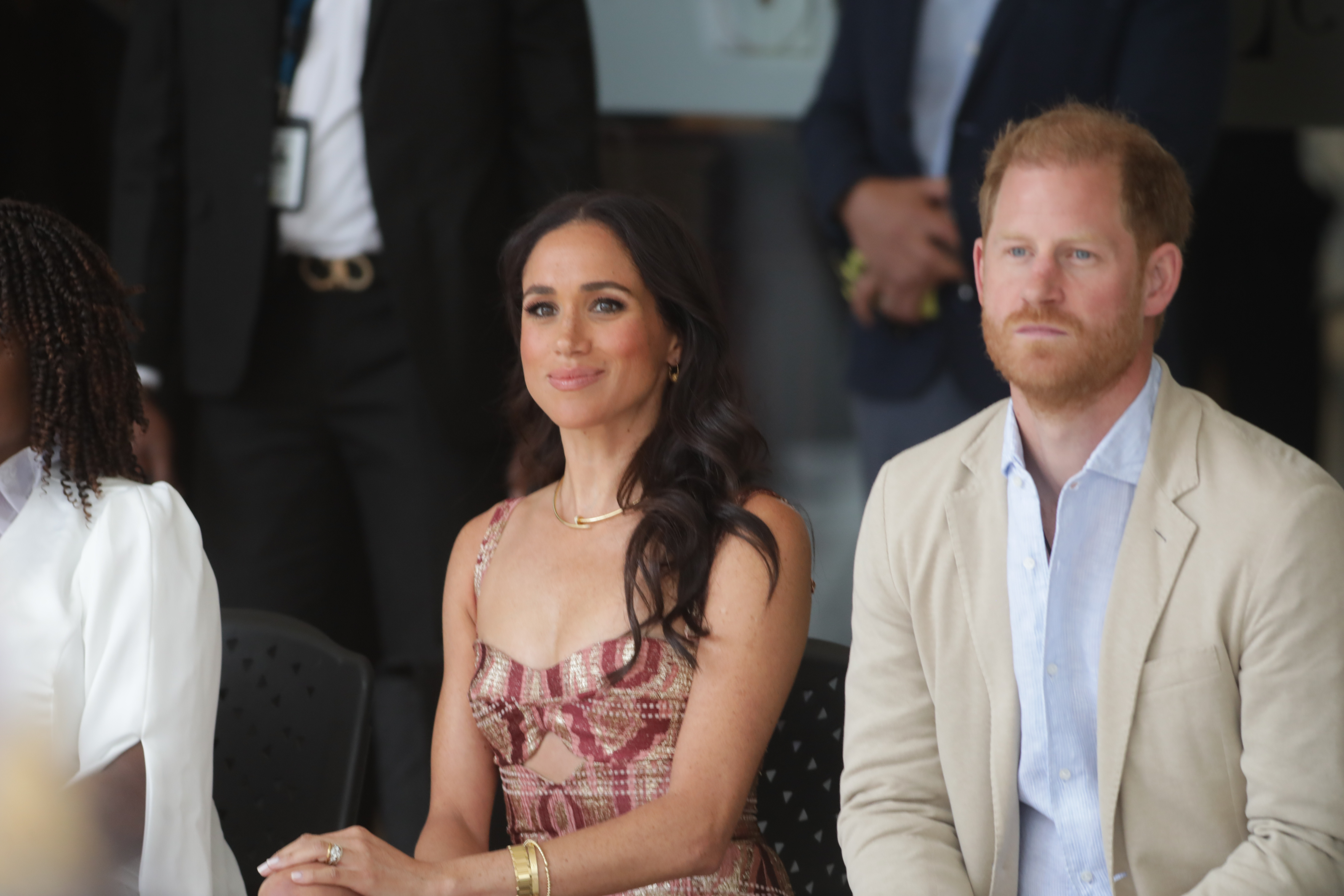 Meghan Markle und Prinz Harry im Delia Zapata Art Center in Bogota, Kolumbien am 15. August 2024 | Quelle: Getty Images