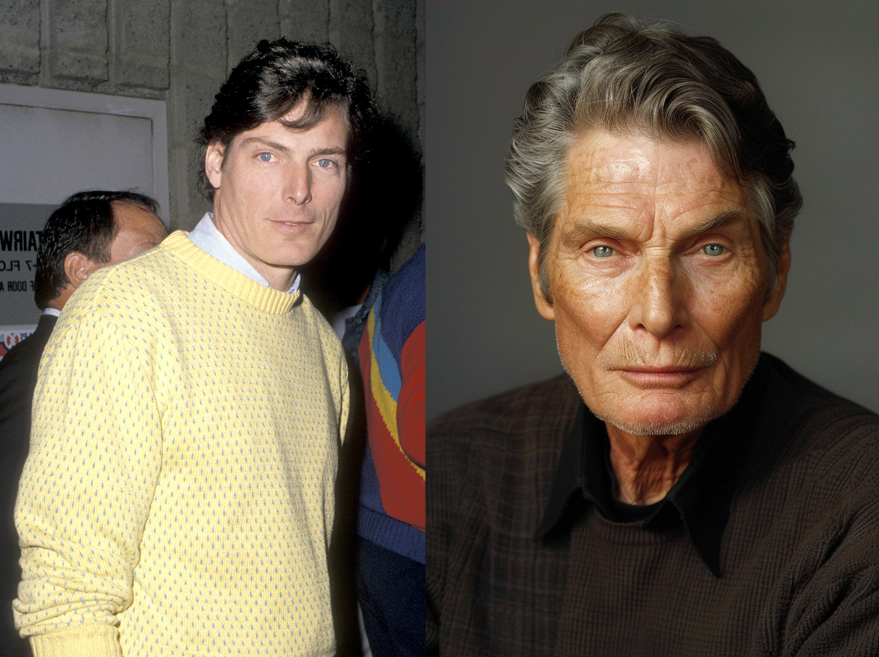 Christopher Reeve bei der Premiere von "She's Out of Control" im Jahr 1989 | AI-Bild von Christopher Reeve im Alter | Quelle: Getty Images | Midjourney