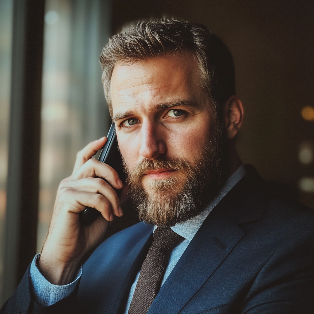 Eine Nahaufnahme eines Anwalts beim Telefonieren | Quelle: Midjourney