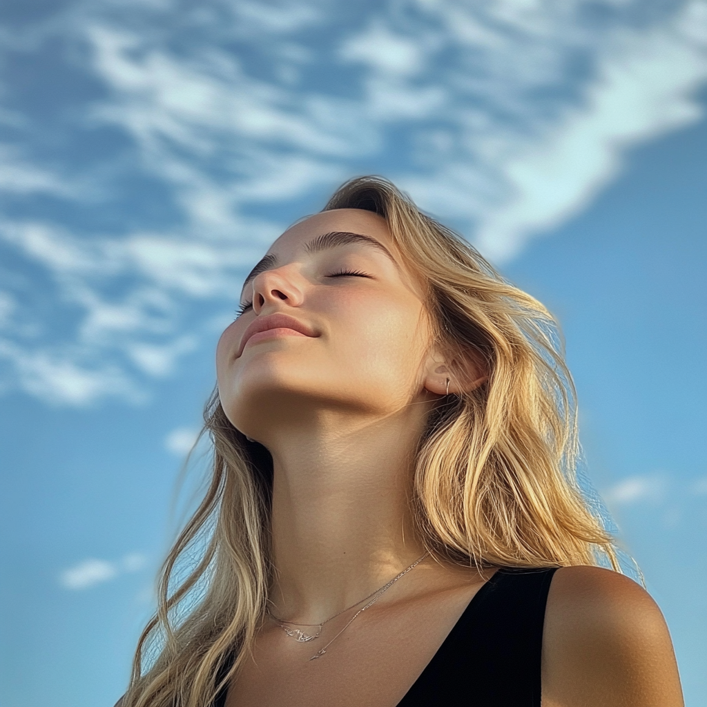 Eine junge Frau, die draußen steht | Quelle: Midjourney
