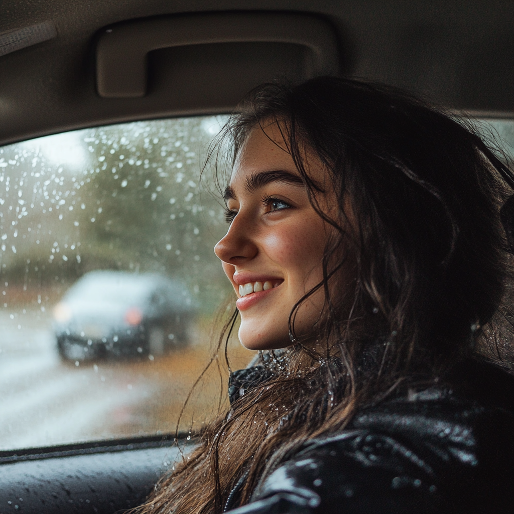 Eine glückliche Frau am Steuer ihres Autos | Quelle: Midjourney