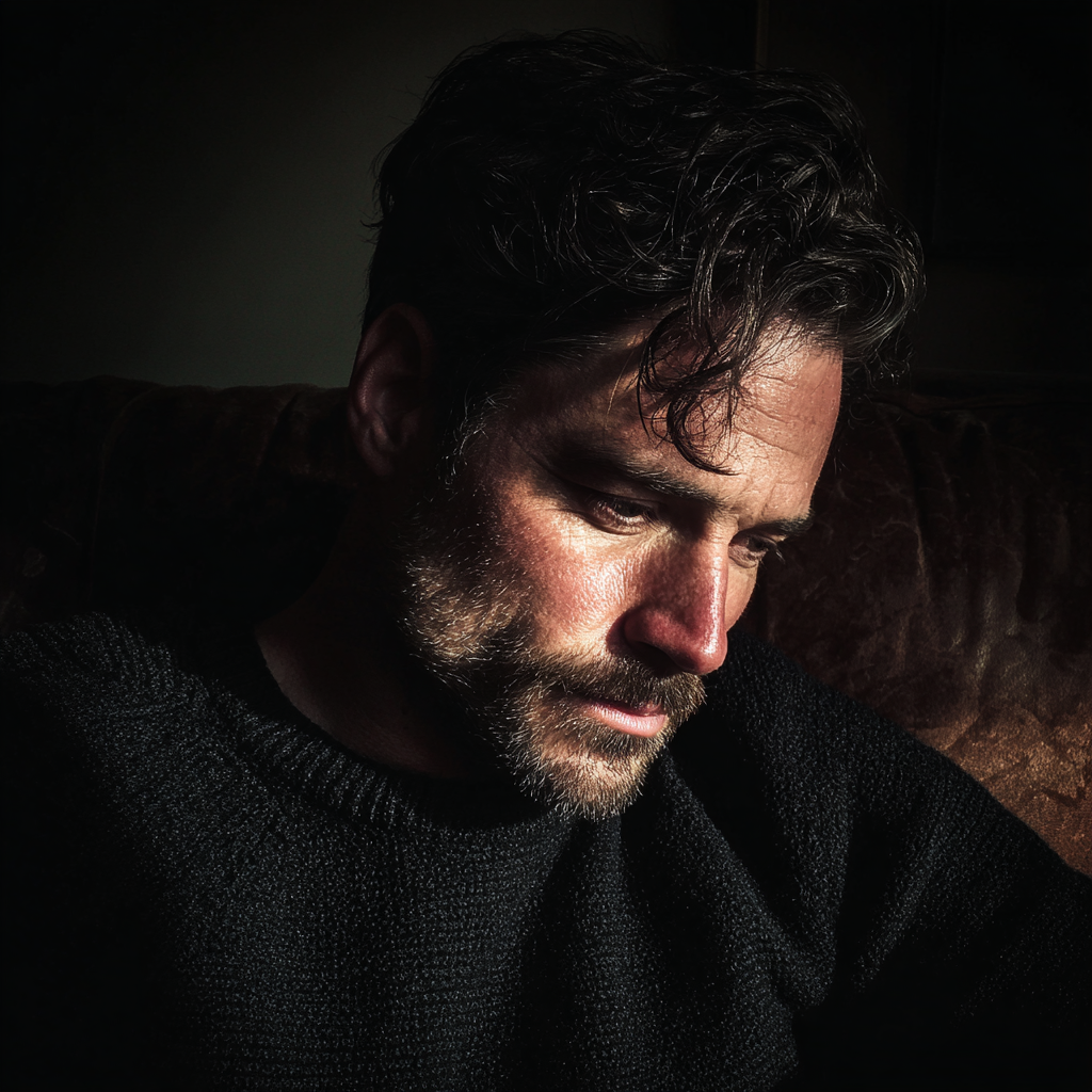 Ein aufgebrachter Mann sitzt auf einer Couch | Quelle: Midjourney