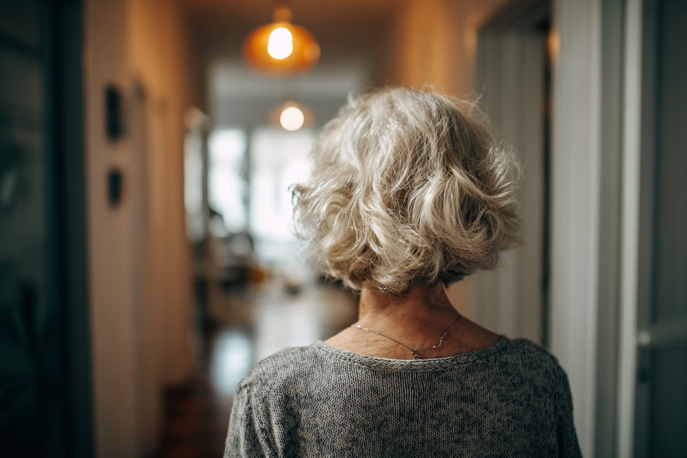 Eine ältere Frau, die in ihrem Haus steht | Quelle: Midjourney