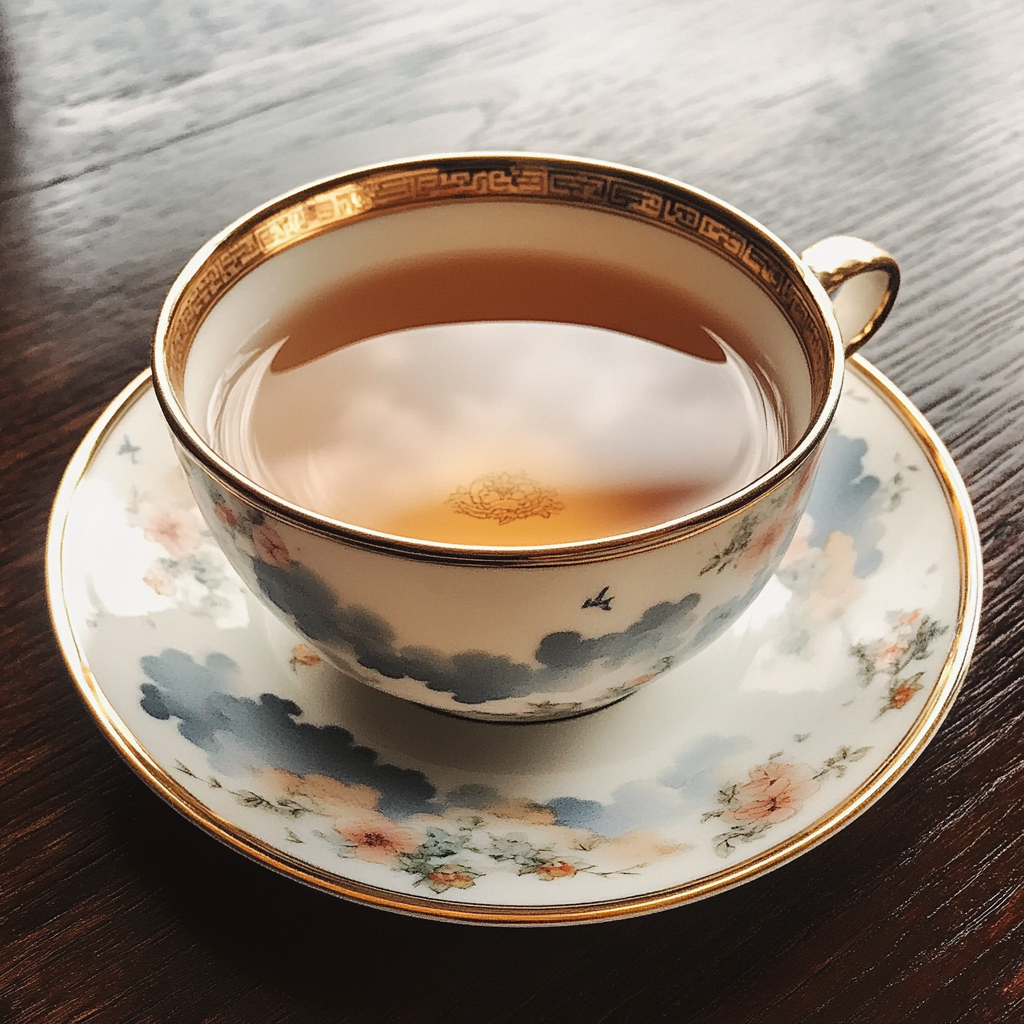 Eine Tasse Tee auf einem Tisch | Quelle: Midjourney