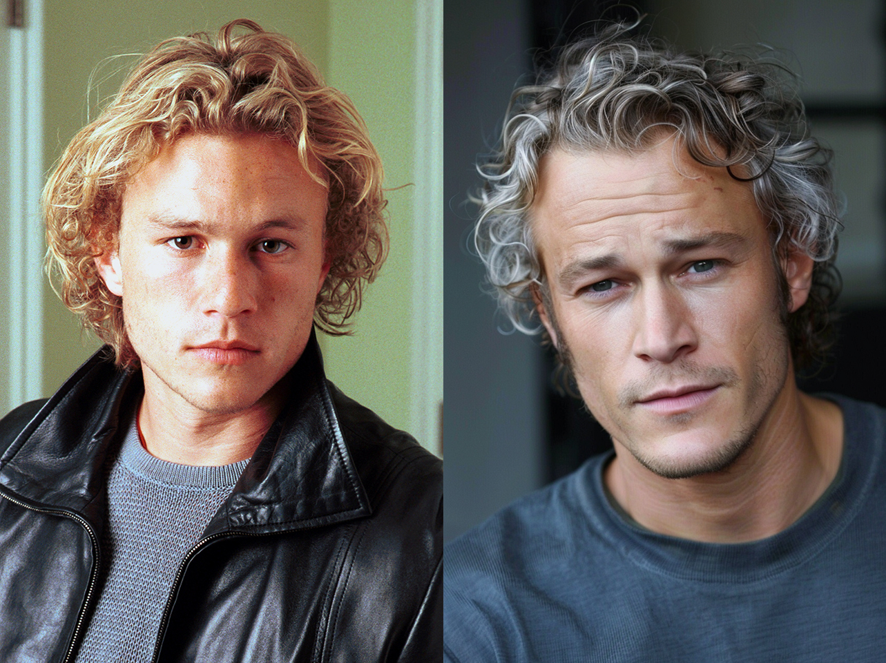 Heath Ledger im Jahr 2000 | KI-Bild von Heath Ledger im hohen Alter | Quelle: Getty Images | Midjourney