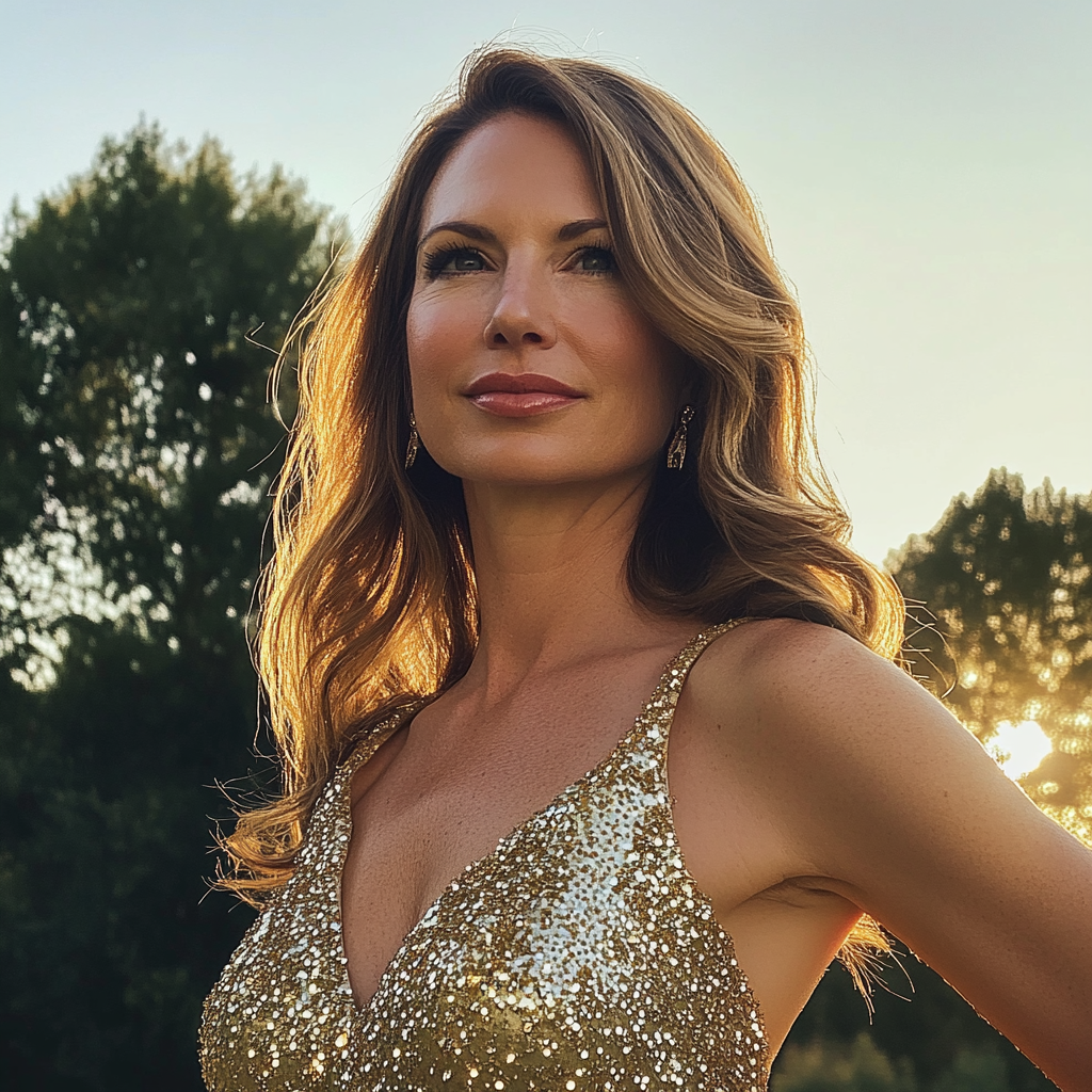 Eine Frau trägt ein goldenes Kleid | Quelle: Midjourney