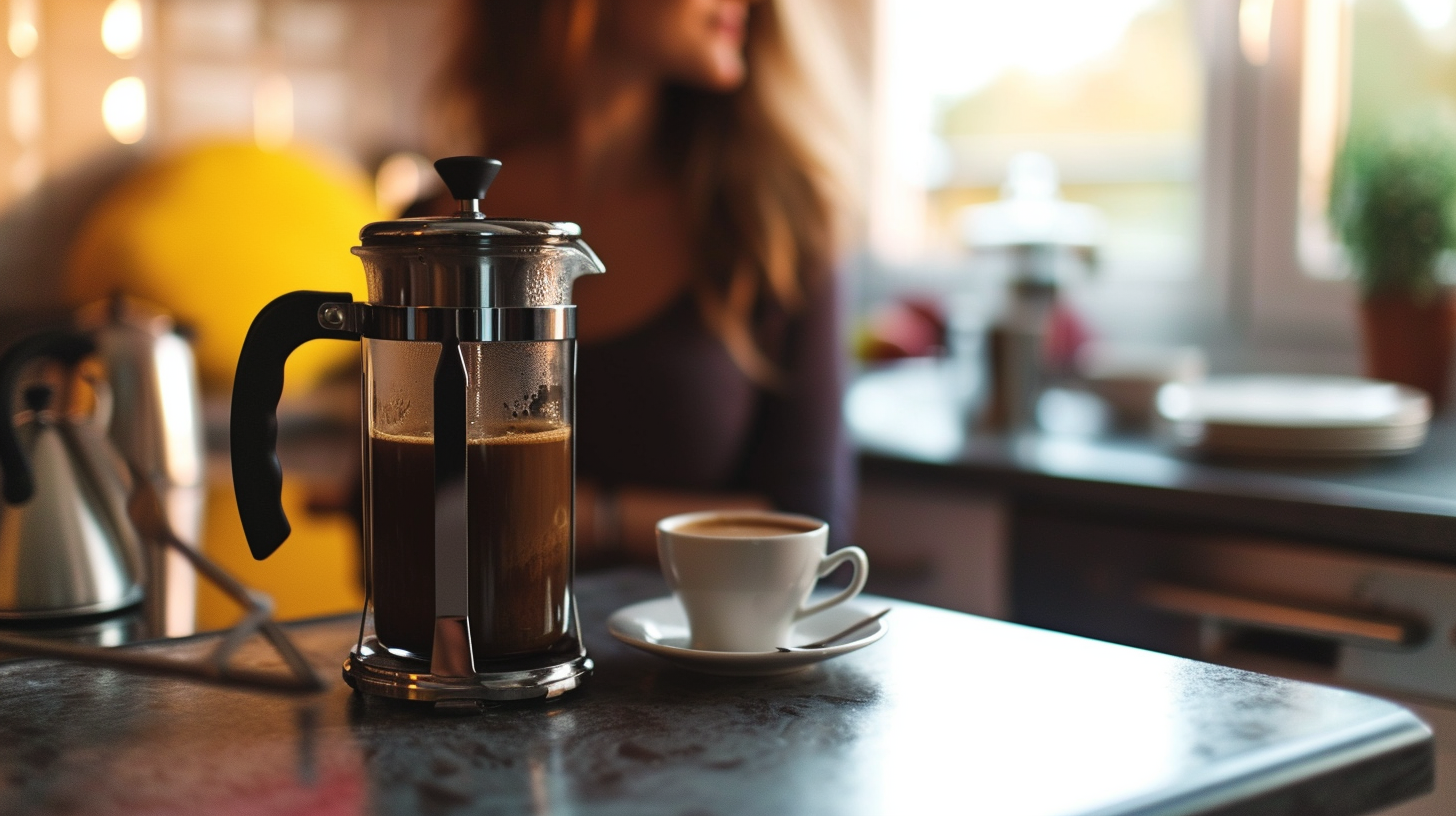 Eine Kaffeemaschine und eine Tasse Kaffee auf einem Tresen | Quelle: Midjourney