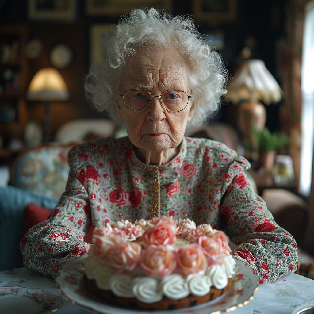 Wütende Karen mit einem Kuchen | Quelle: Midjourney