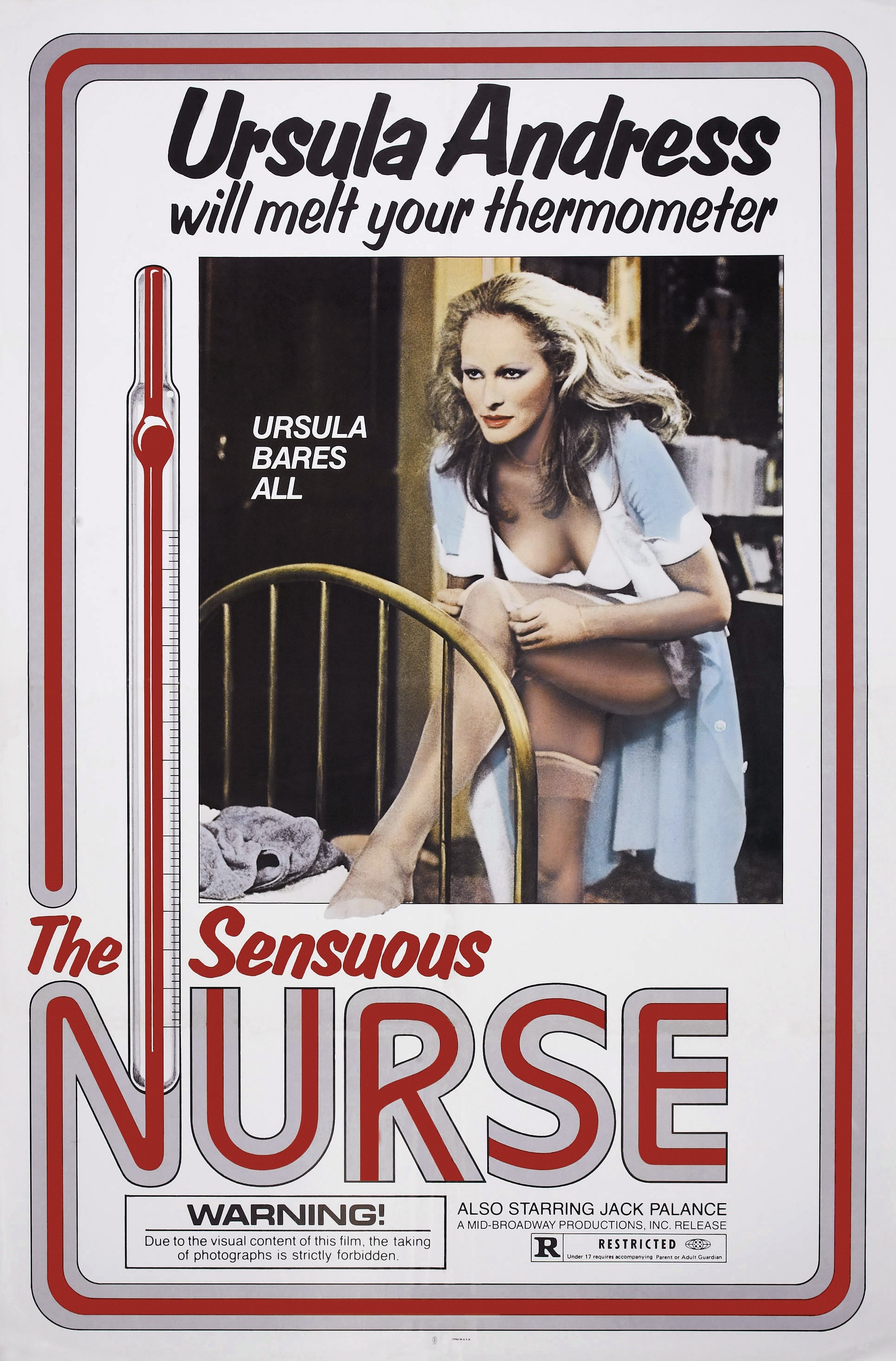 "Die sinnliche Krankenschwester", Plakatkunst von Ursula Andress, im Jahr 1975. | Quelle: Getty Images