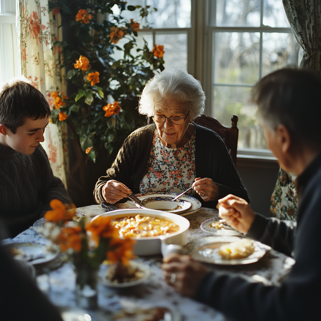 Eine Familie beim Abendessen | Quelle: Midjourney