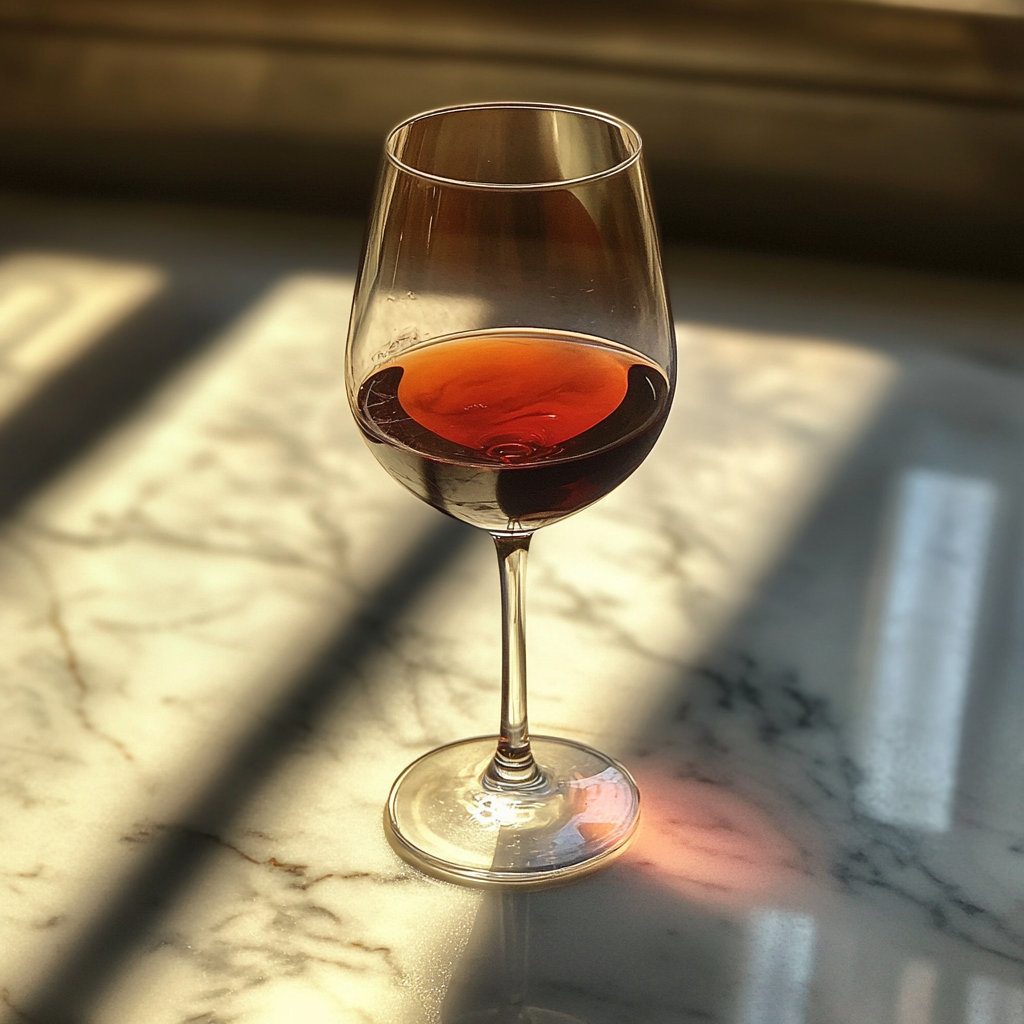 Ein Glas Wein auf einem Tresen | Quelle: Midjourney