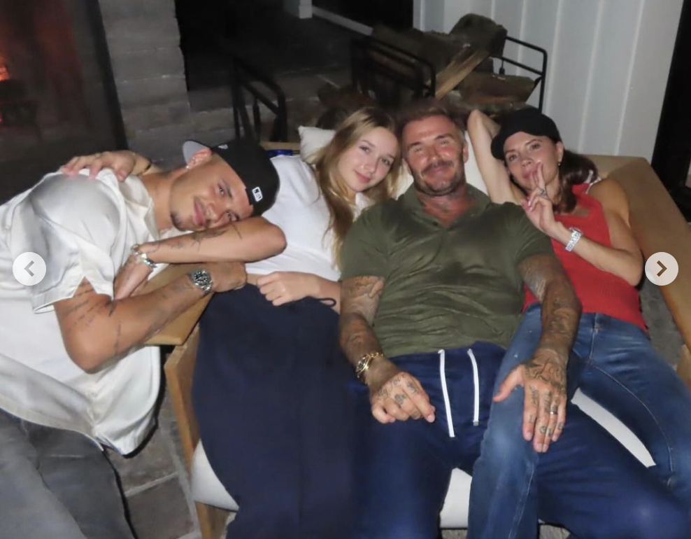 Romeo James, Harper Seven, David Beckham und Victoria Beckham, wie auf einem Foto vom 28. August 2024 zu sehen | Quelle: Instagram/victoriabeckham