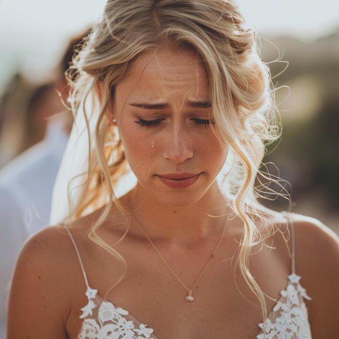 Eine weinende Braut bei ihrer Hochzeit | Quelle: Midjourney