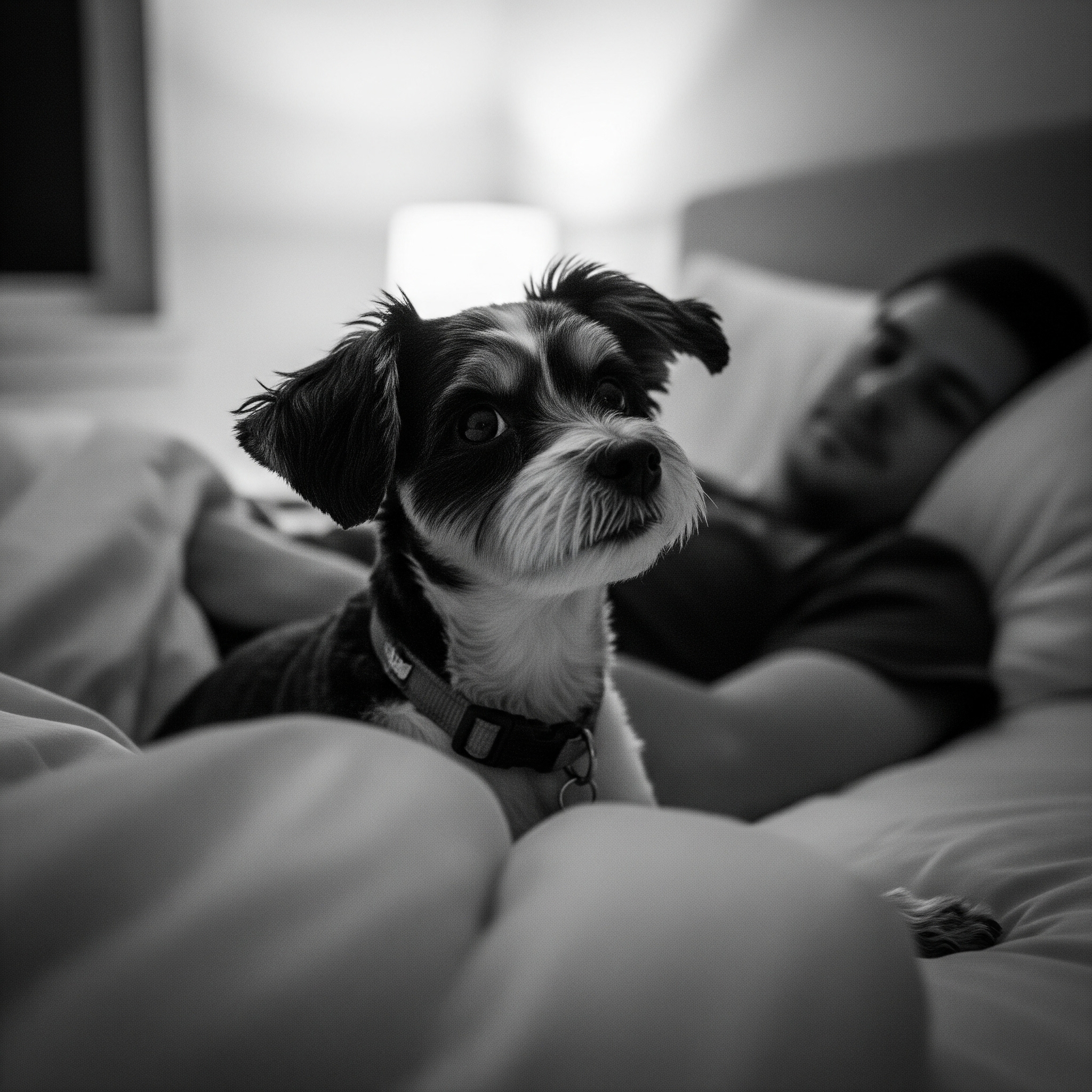 Ein Hund, der mit seinem Besitzer auf dem Bett liegt | Quelle: Gemini