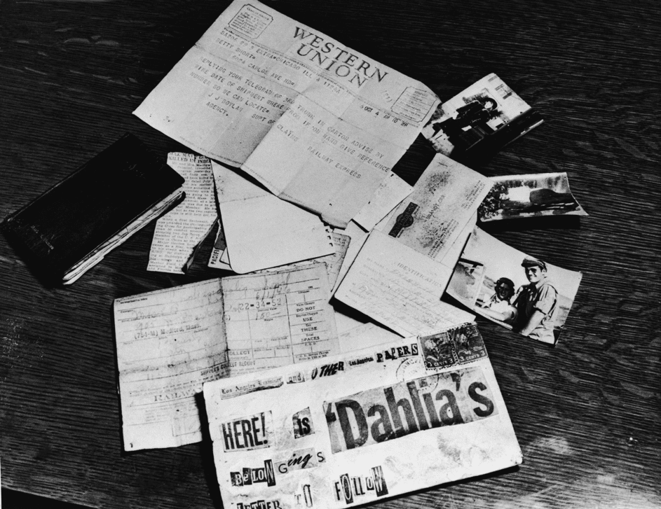 Beweismittel im Fall schwarze Dahlie, 1947. | Quelle: Getty Images