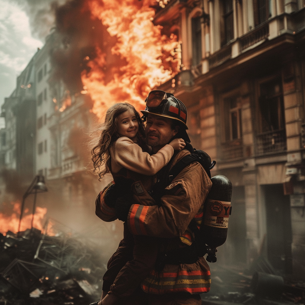 Feuerwehrmann trägt ein Mädchen | Quelle: Shutterstock