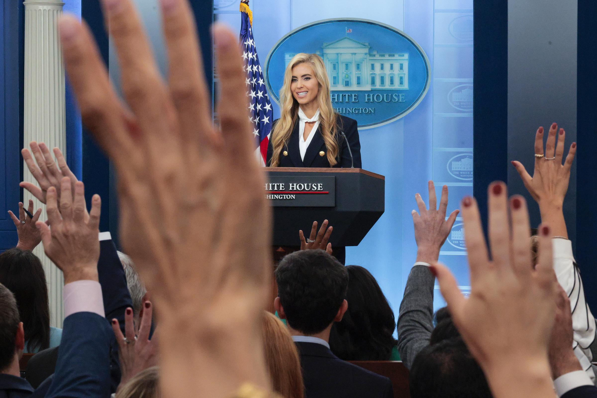 Zacharia begann ihre Pressekonferenz mit den Worten: „Ich wollte schon sehr lange für ihn arbeiten“, wobei sie sich auf Präsident Trump bezog. | Quelle: Getty Images.