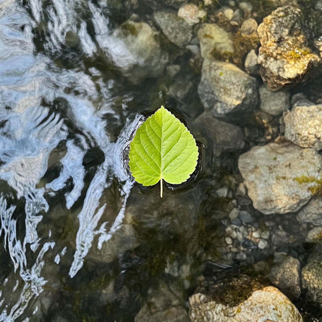 Ein Blatt in einem Bach | Quelle: Midjourney