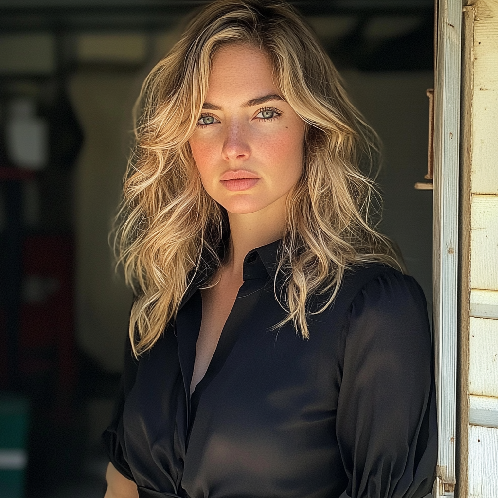 Eine Nahaufnahme einer Frau in einer Garage | Quelle: Midjourney