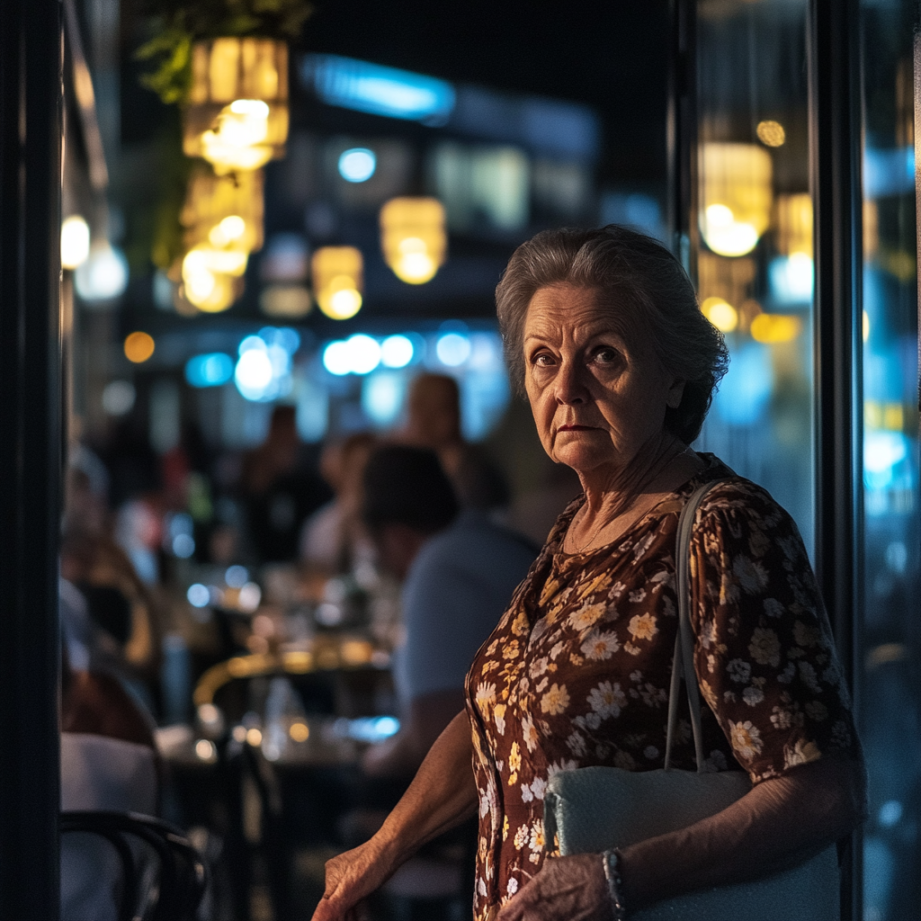 Eine Frau in einem Kleid betritt ein Restaurant | Quelle: Midjourney