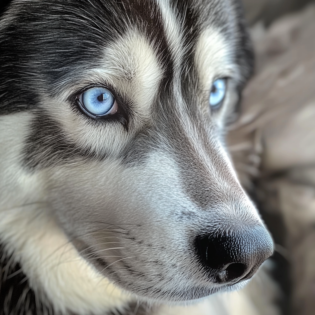 Eine Nahaufnahme eines Huskys | Quelle: Midjourney