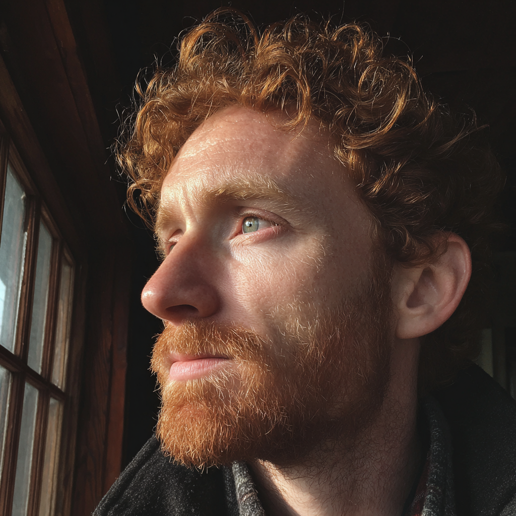 Eine Nahaufnahme eines Mannes, der aus dem Fenster schaut | Quelle: Midjourney