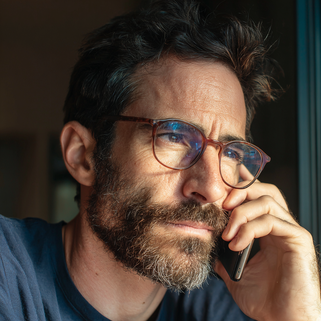 Eine Nahaufnahme eines Mannes, der telefoniert | Quelle: Midjourney