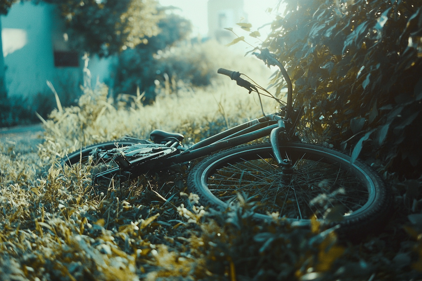 Ein Fahrrad, das auf einem überwucherten Rasen steht | Quelle: Midjourney