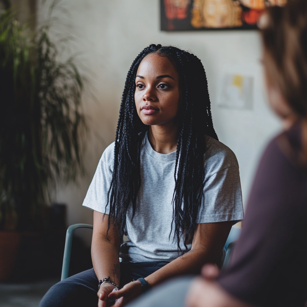 Eine Frau bei einer Therapiesitzung | Quelle: Midjourney