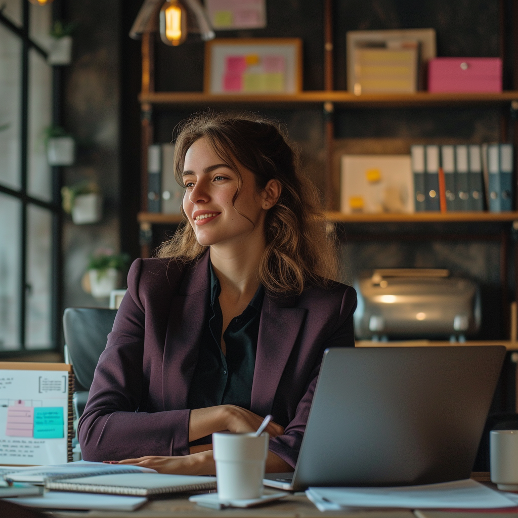 Eine Frau, die in einem Büro sitzt | Quelle: Midjourney