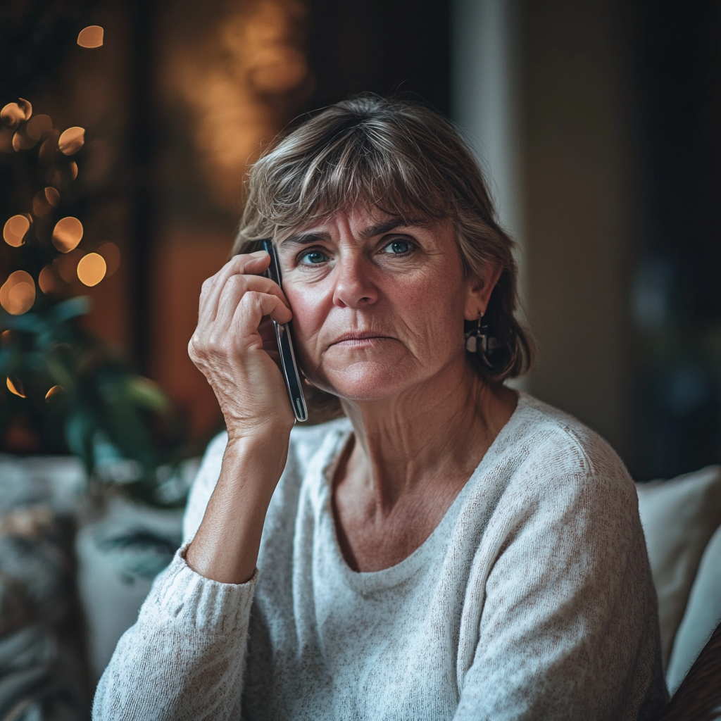 Eine genervte ältere Frau beim Telefonieren | Quelle: Midjourney