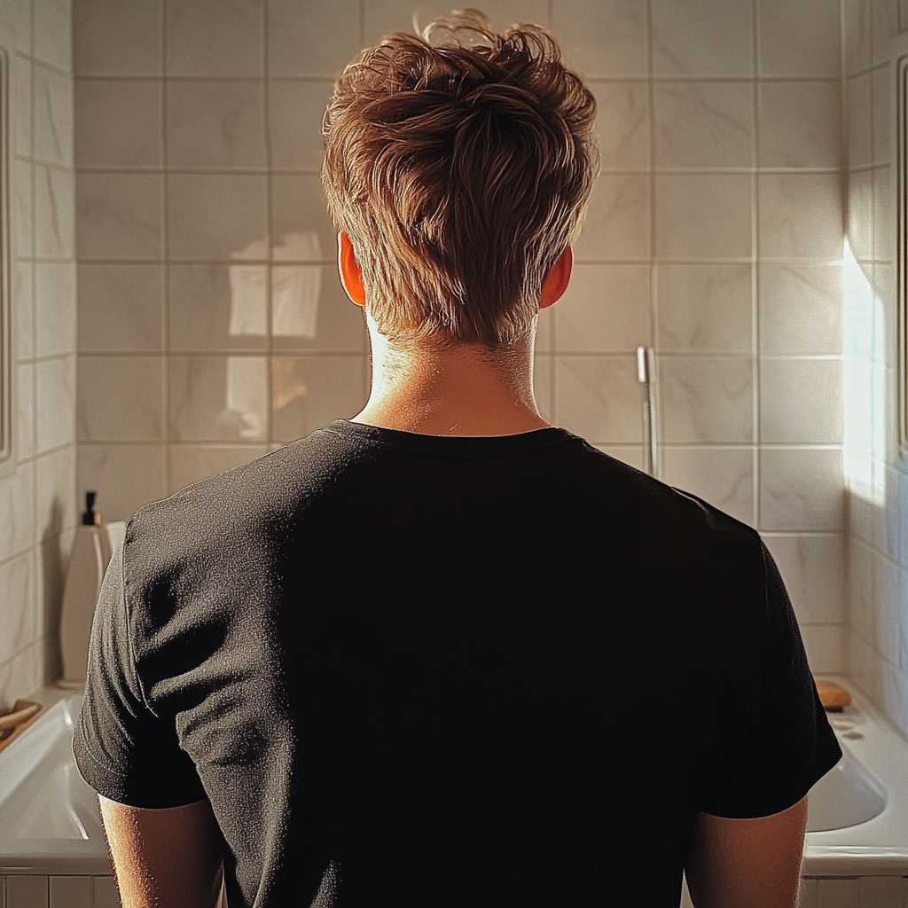 Ein Mann, der in einem Badezimmer steht | Quelle: Midjourney