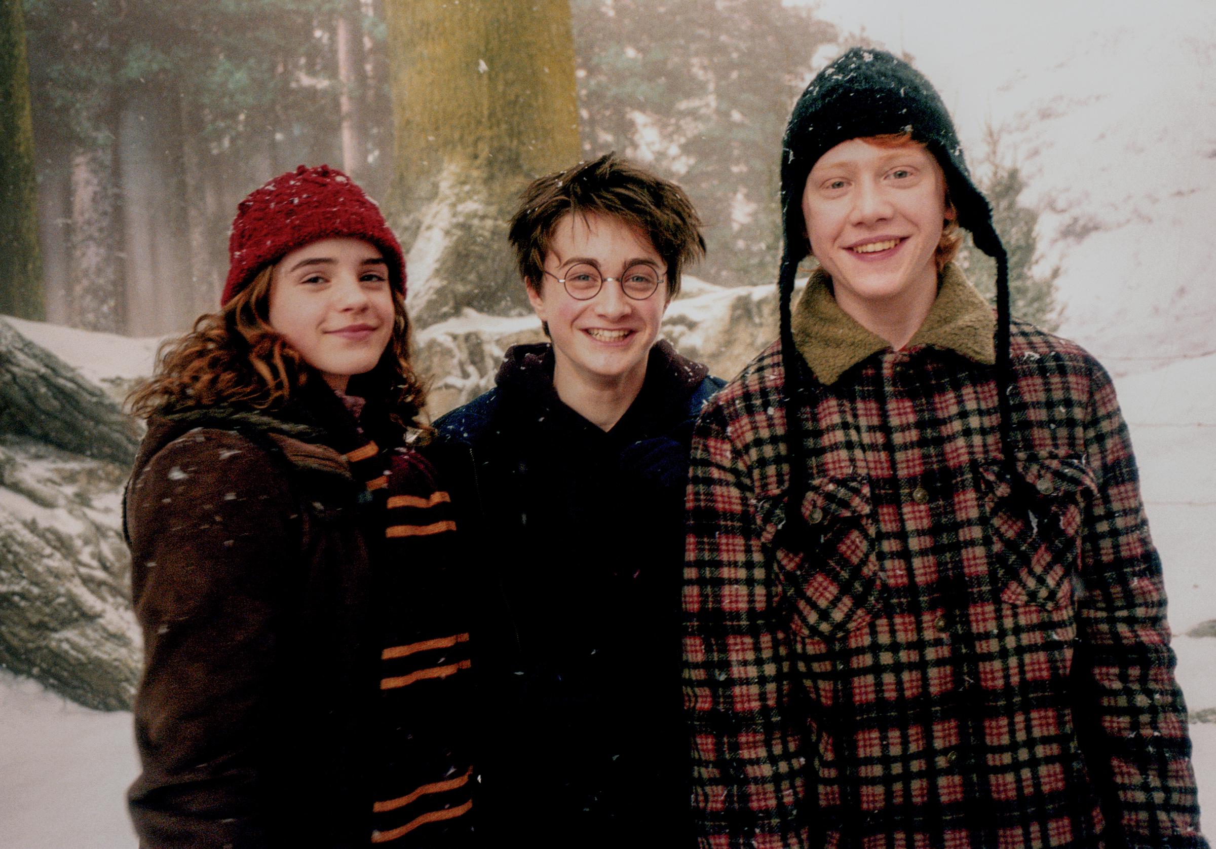 Emma Watson, Daniel Radcliffe und Rupert Grint am Set von