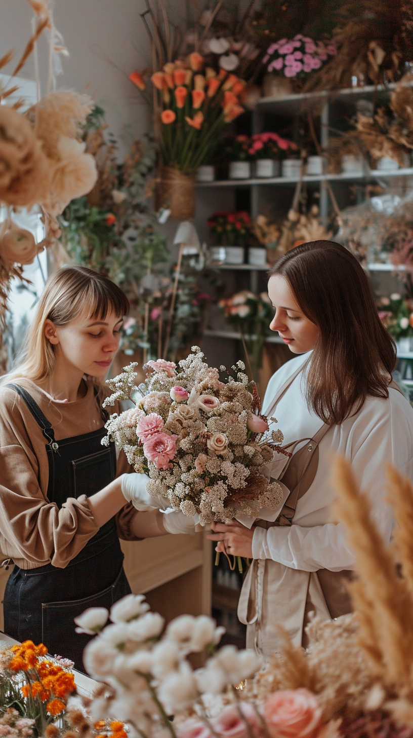 Frauen in einem Blumenladen | Quelle: Midjourney