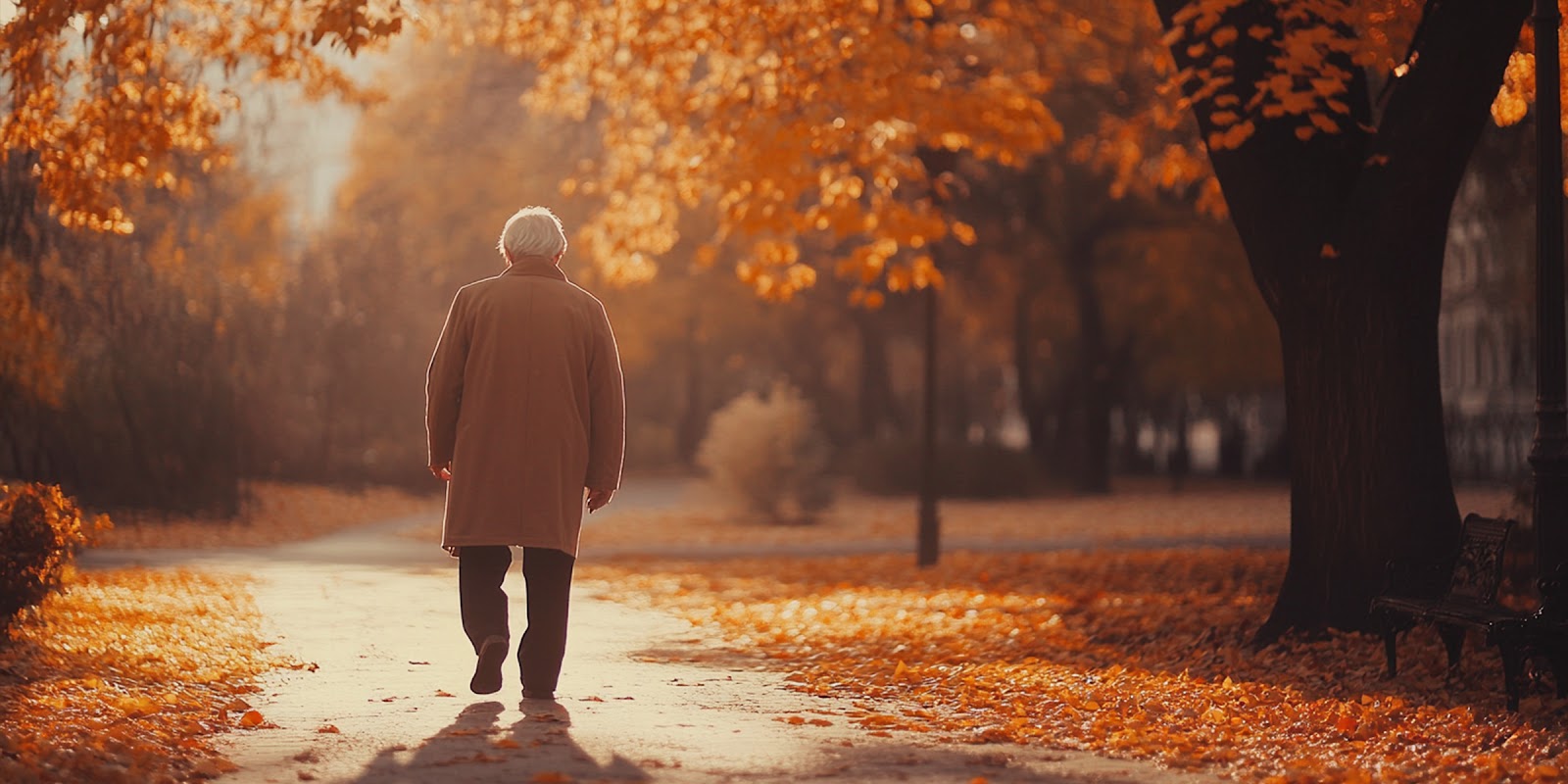 Ein alter Mann in einem Park im Herbst | Quelle: Midjourney