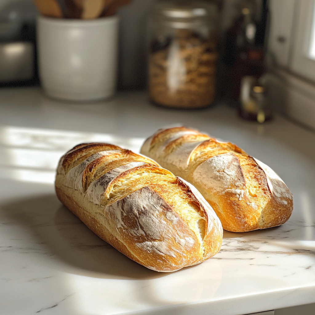 Frisch gebackenes Brot auf einer Theke | Quelle: Midjourney