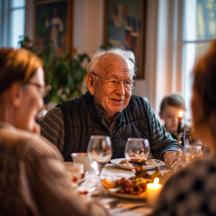 Ein Großvater beim Abendessen mit seiner Familie | Quelle: Midjourney