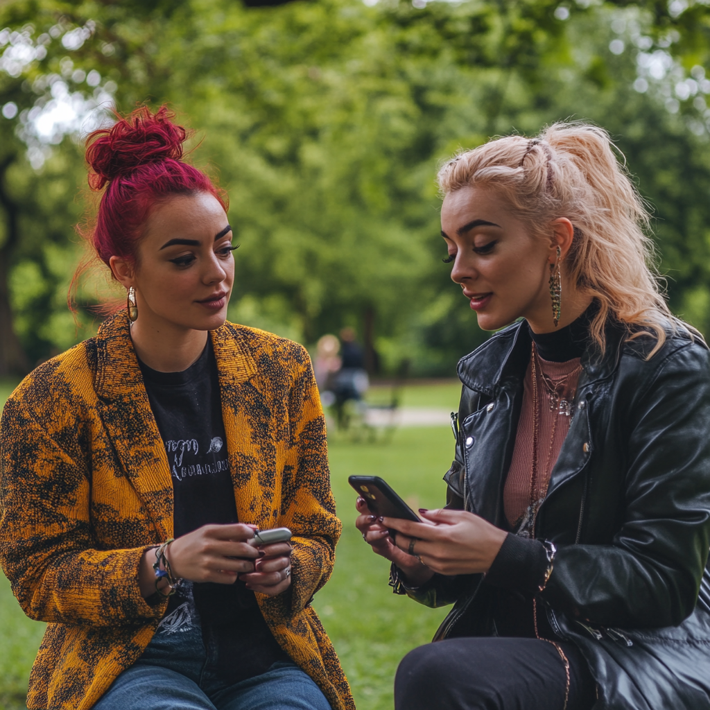 Frauen, die im Park sitzen und sich unterhalten | Quelle: Midjourney