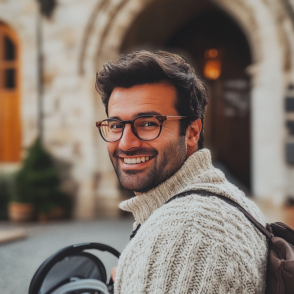 Ein Mann steht vor einer Kirche | Quelle: Midjourney