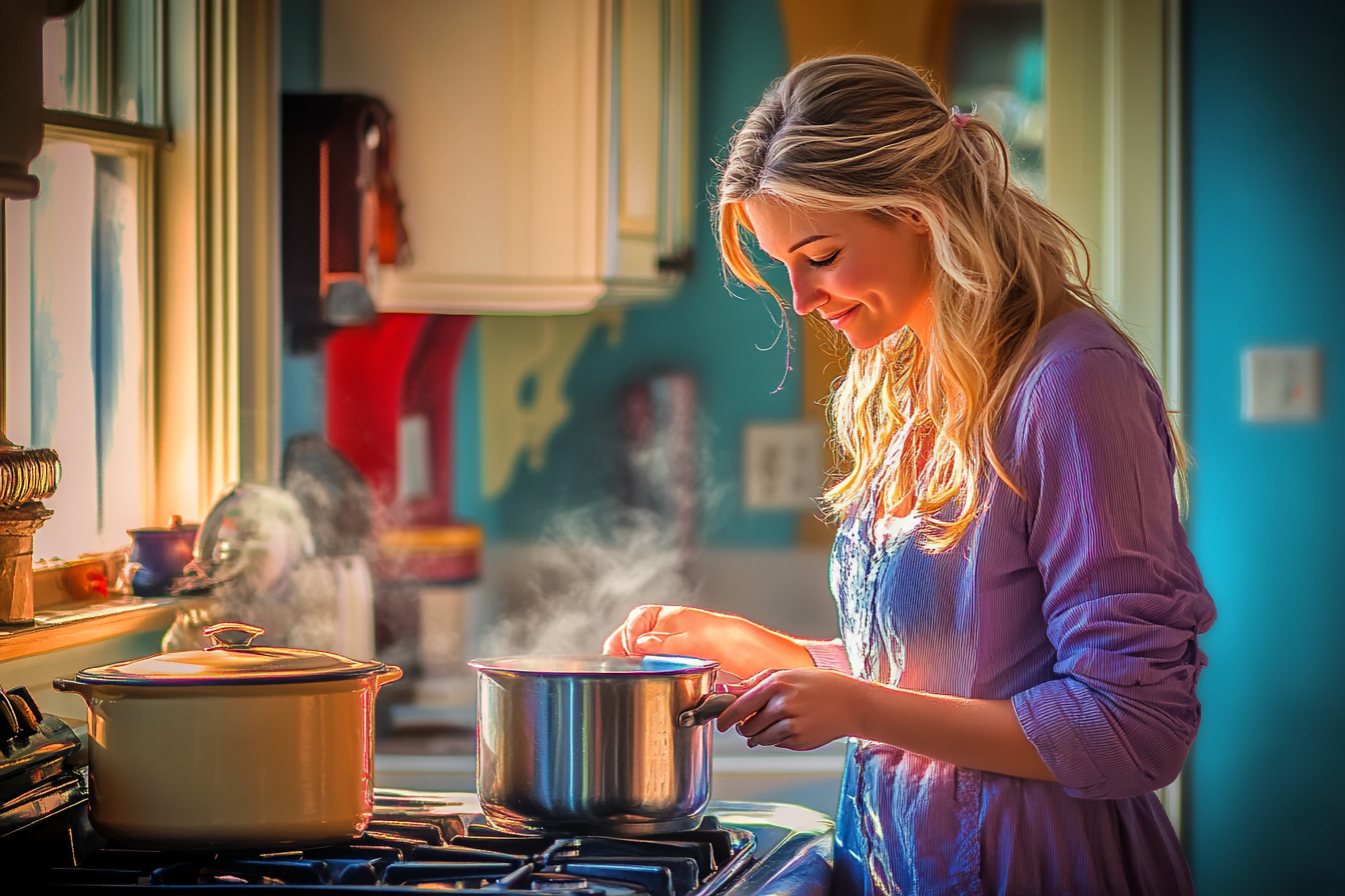 Eine Frau lächelt beim Kochen | Quelle: Midjourney