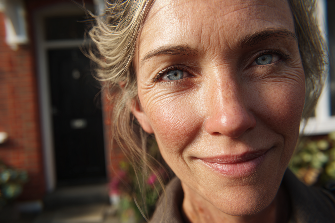 Eine Frau steht vor einem Haus | Quelle: Midjourney