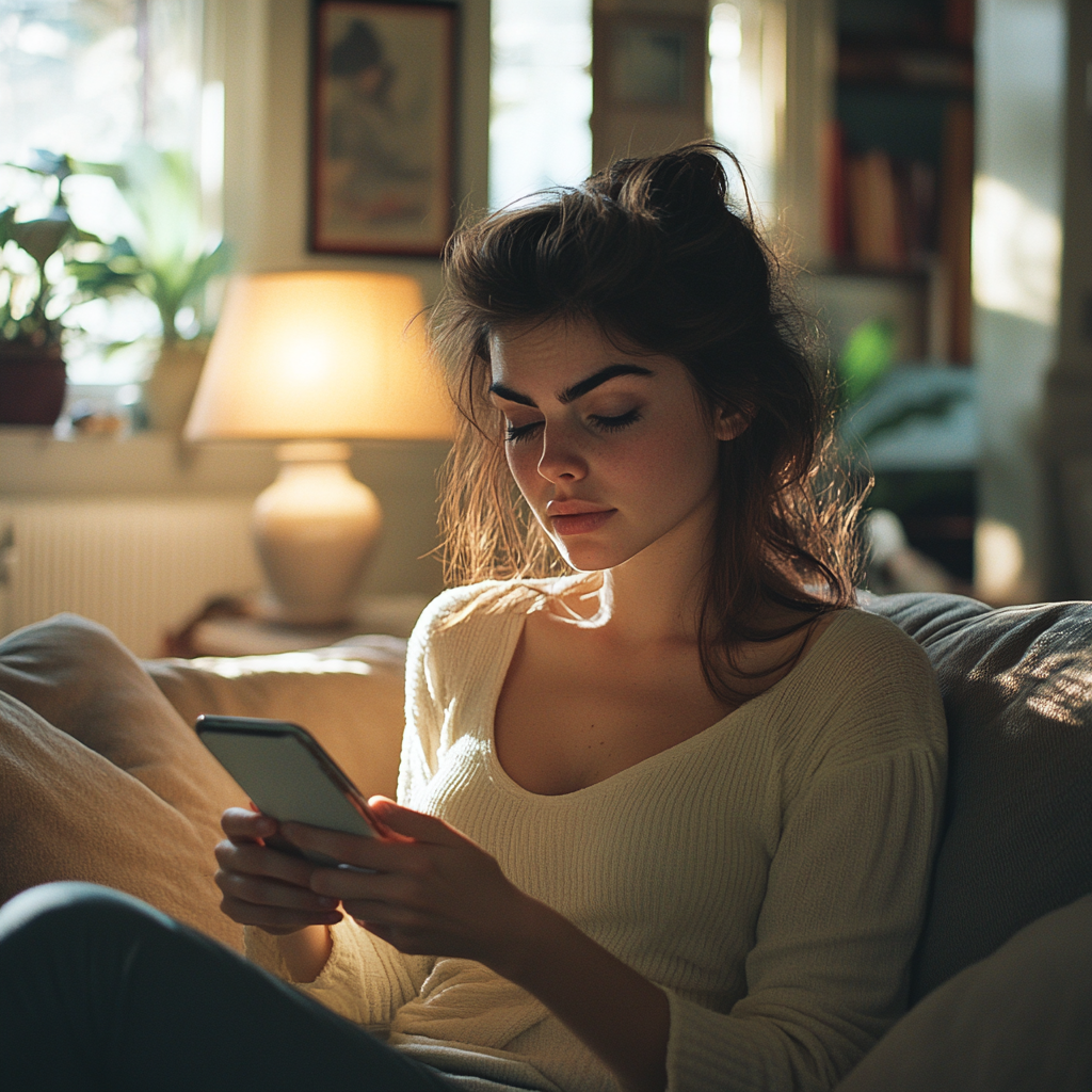 Eine Frau benutzt ihr Telefon | Quelle: Midjourney