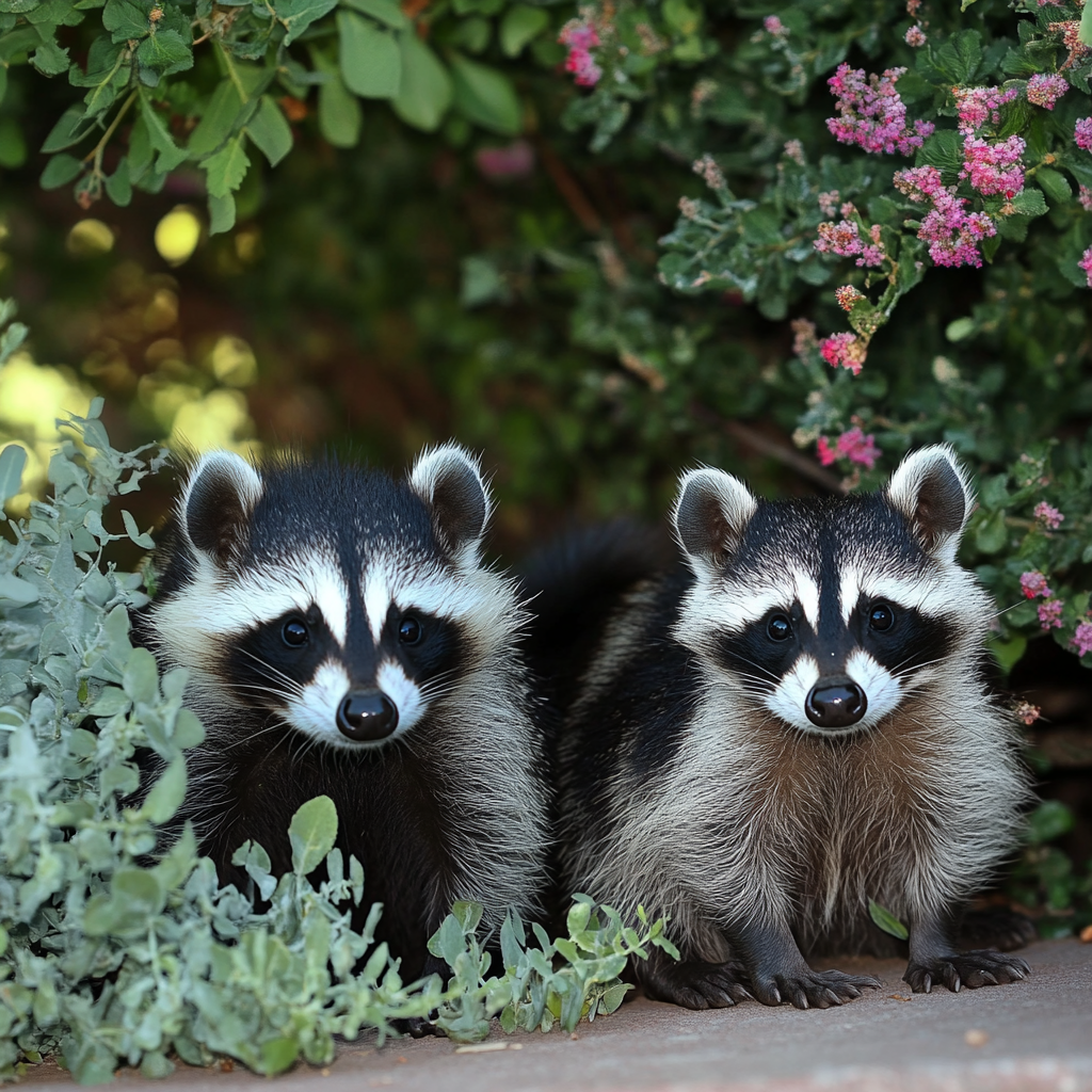 Zwei kleine Tiere sitzen in einem Garten | Quelle: Midjourney