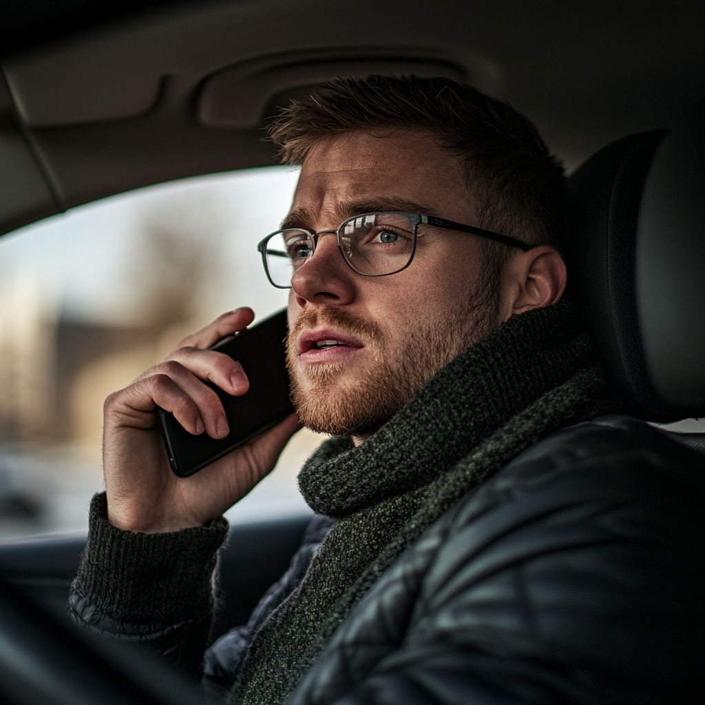 Ein Mann, der in seinem Auto sitzt und telefoniert | Quelle: Midjourney